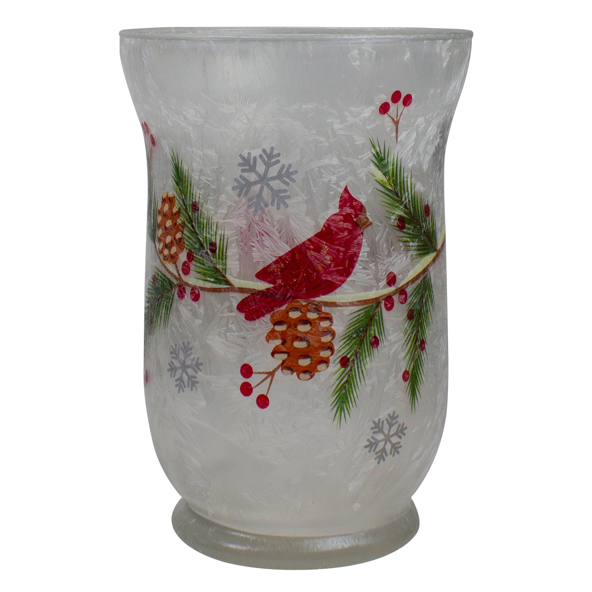 Set of 2 Crackle Glass Christmas Redbird Cardinal Votive or Tea Light Holder 