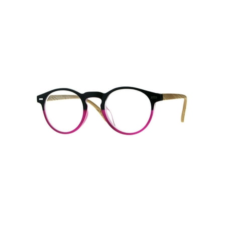 Unisex Round Keyhole Thin Plastic Horn Rim Reading Glasses Pink 1.0