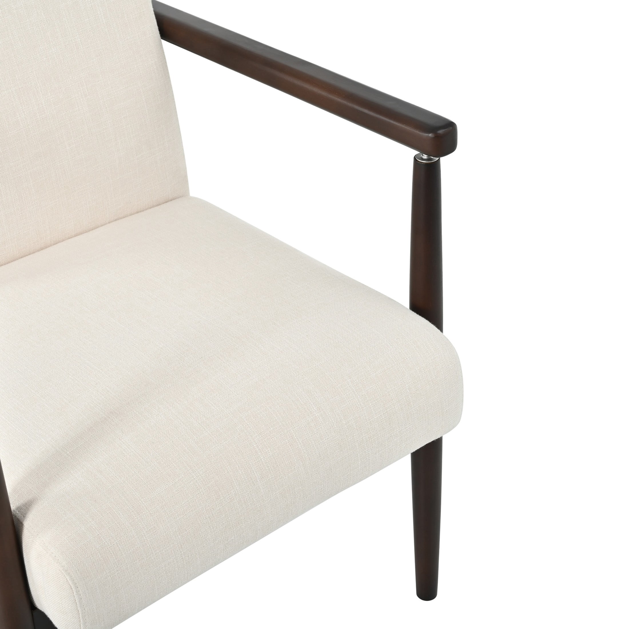 Christopher Knight Home Mid-Century Modern Upholstered Dining Armchairs, Wood Frame, Beige+Walnut, Set of 2