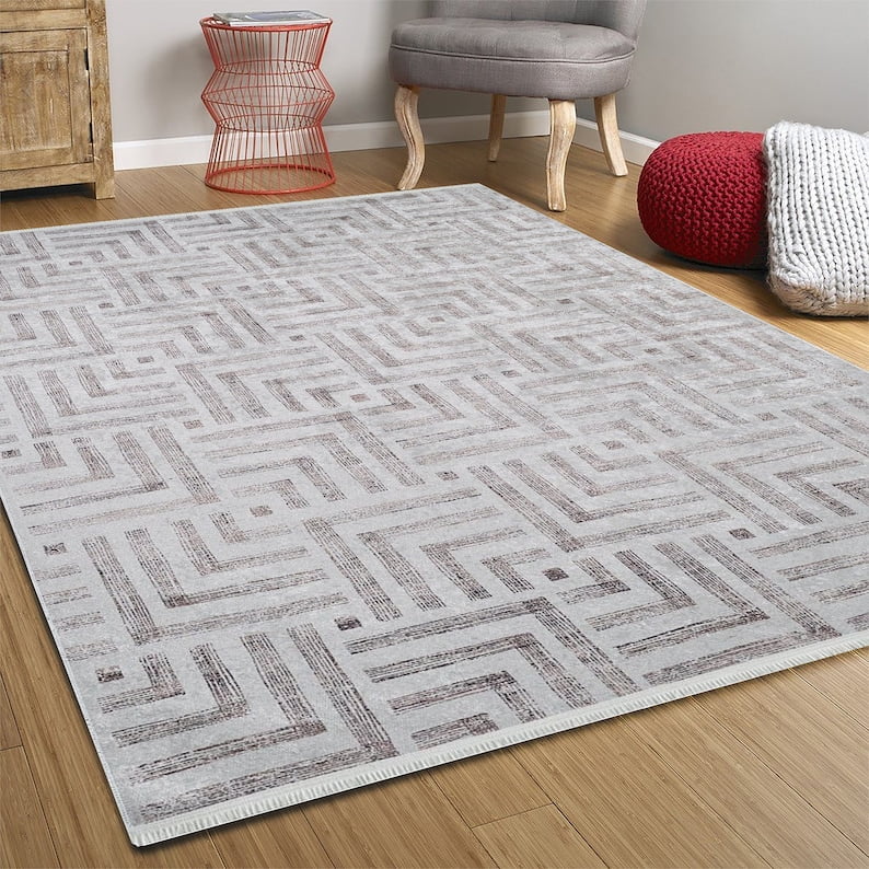 Brown Rug Art Deco BlackWhite Geometric Area Rugs 10x13 9x12 8x10 Mid