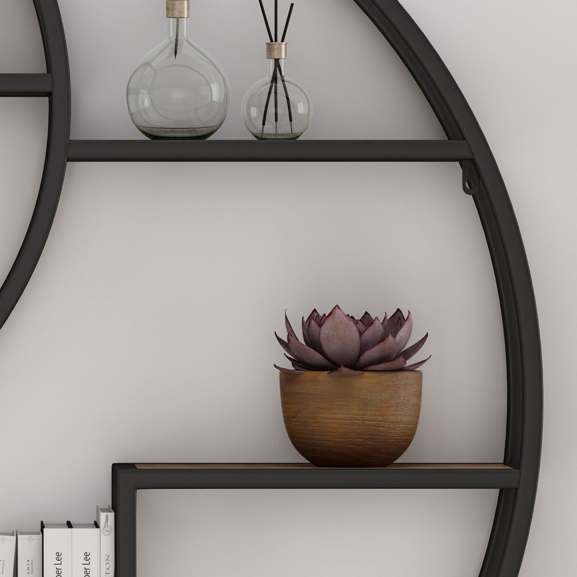 Noble House 34.25" Brown and Black Contemporary Round Hanging Wall Shelf