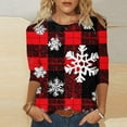 thumbnail image 2 of Bcresic Xmas Snowflake 3/4 Sleeve Shirts for Christmas Womens Casual Crewneck Tunic Tops Classic Basic Tees Cute Christmas Printed T-Shirts Loose Comfy Blouse Pullover Top,01F_Red,XX-Large, 2 of 5
