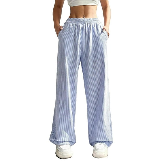 Women's Pants Casual Plain Straight Leg Blue XS (2)