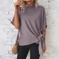 thumbnail image 2 of Baywell Women's Solid Color Bbat Wing Sleeve Hem Knot Top Summer T Shirt Top, 2 of 8