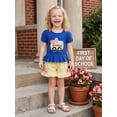 thumbnail image 3 of BemeyourBBs Toddler Baby Girl Back to School Outfit Baby First Day of School Kindergarten Outfit Baby Girl Summer Clothes Bow School Bus Embroidery Short Sleeve T Shirt Tops and Stripe Shorts Set, 3 of 9