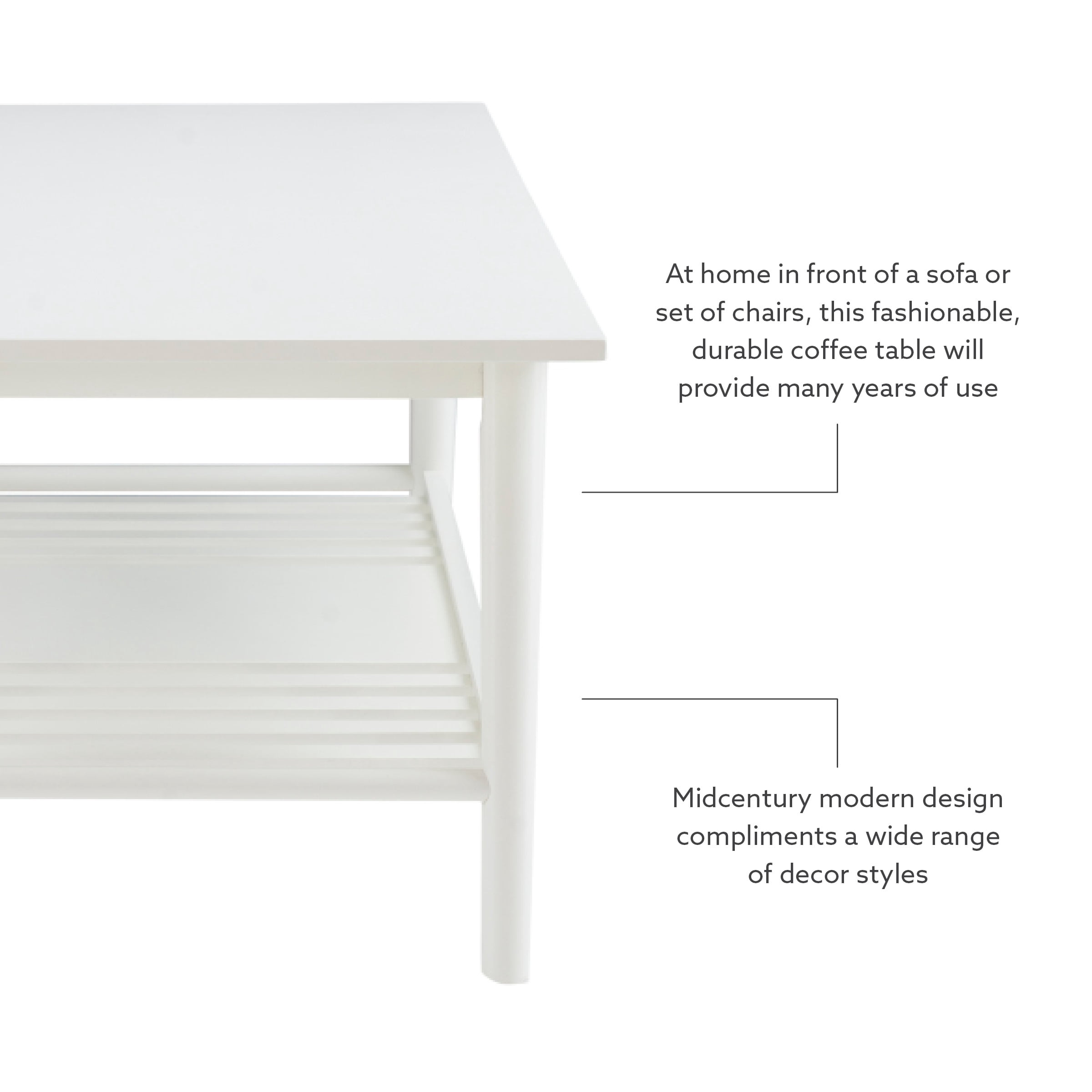 Linon Ashville Indoor Mid-Century Coffee Table with Shelf, White