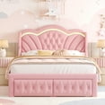 thumbnail image 2 of Hiphuta Full Bed Frame with 2 Drawers, LED Lights Platform Bed Frame, Sturdy Beds Frame with Upholstered Button Tufted Headboard, Velvet Pink, 2 of 8