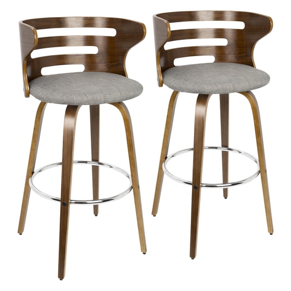 Cosini Mid-century Modern Barstool with Swivel in Walnut and Grey Fabric by LumiSource - Set of 2