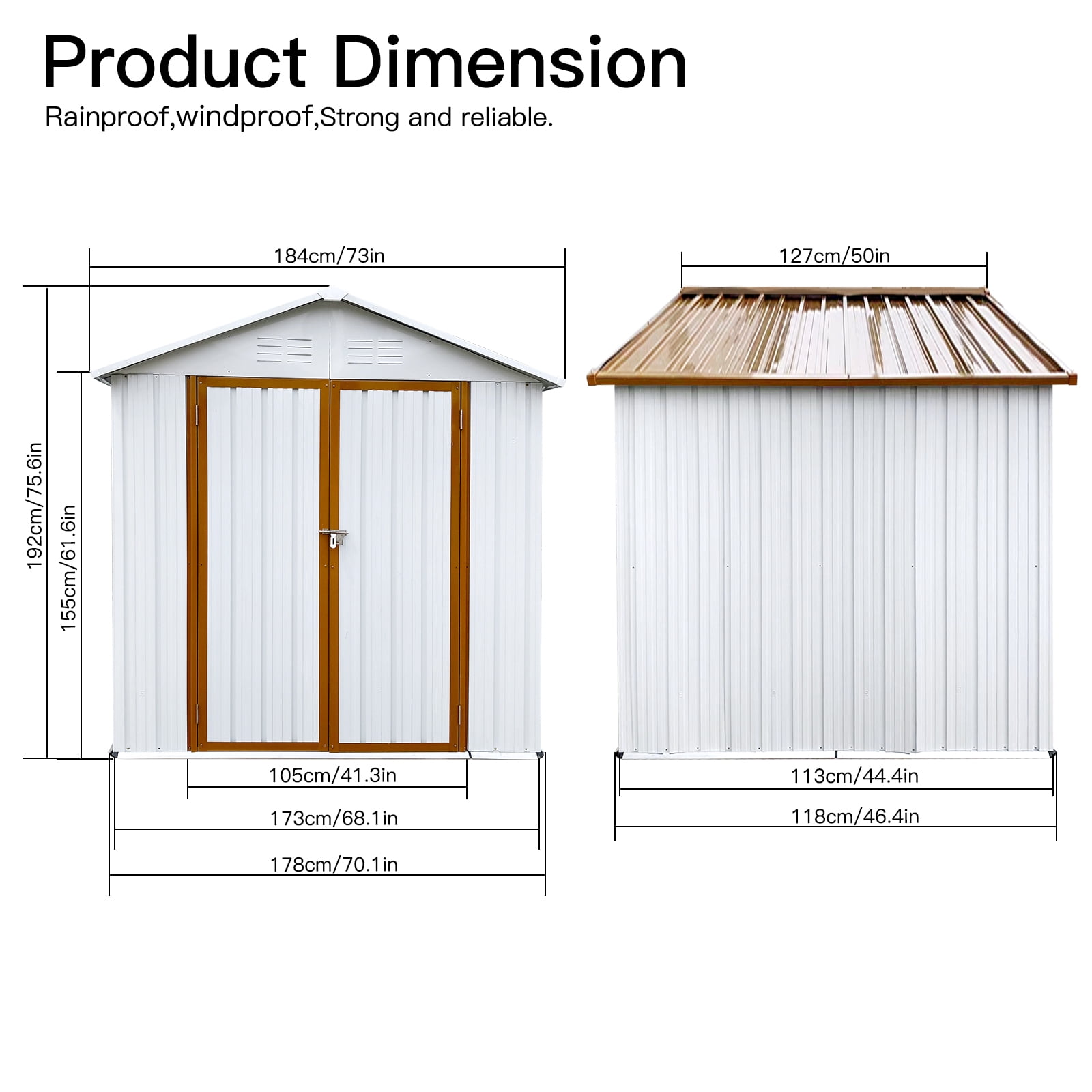 Outdoor Storage Garden Sheds 6FTx4FT Apex Roof Lockable Doors for Backyard White+Yellow