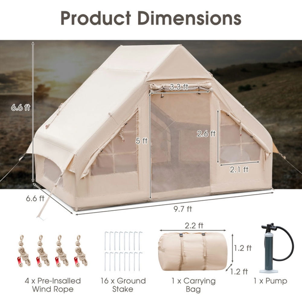 Aimee Lii Inflatable Camping Tent 2/4/6 People Glamping Tent for Family Camping with Pump, Instant Tents for Hiking & Traveling, Waterproof-Beige