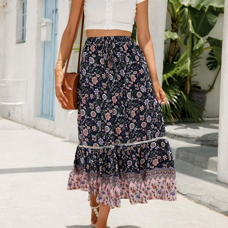 Women 2024 Summer Clearance Spring Long Skirts Dress Floral Women 2024 Summer Clearance Spring Long Skirts Dress Floral