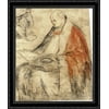 Study of a Seated Bishop Reading a Book on his Lap 28x32 Large Black Ornate Wood Framed Canvas Art by Jacopo Bassano