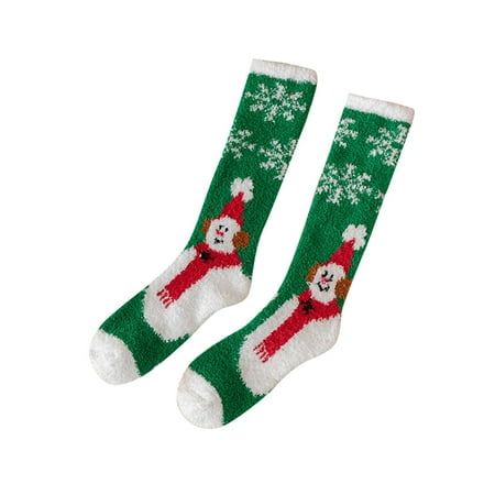 

Cptfadh Ladies Christmas Print Floor Socks Plush Coral Fleece Long Socks