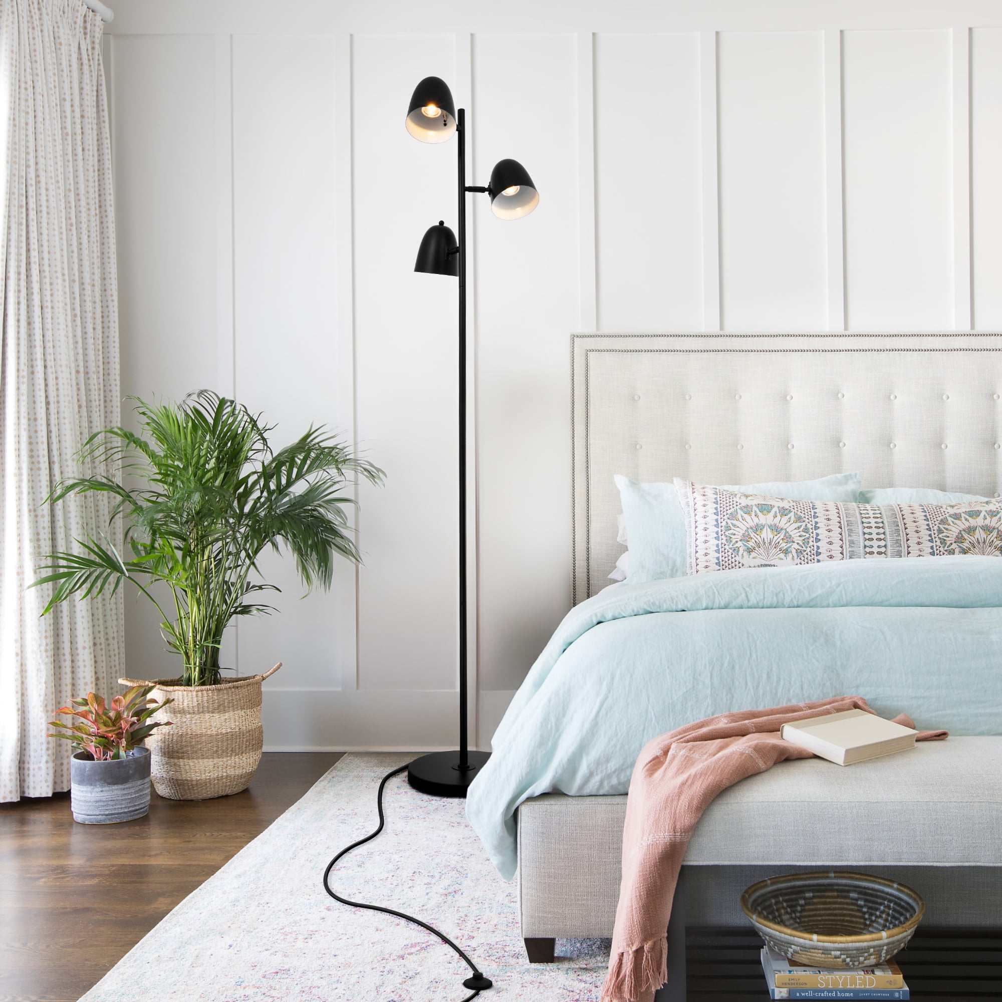 3-Head Black Floor Lamp, Duty Iron Floor Lighting with Arms, Modern Tripod Design for Living Room Bedroom, 15.7"W x 70.9"H with 11" Anti-Tip Base, GU10 Socket*1