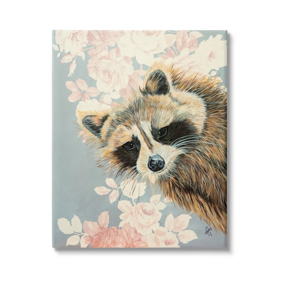 Stupell Industries Raccoon Hanging From Pink Flowers Animal Portrait,30 x 40, Design by Diane Fifer