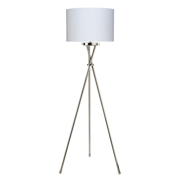 Floor Lamp With Tubular Metal Tripod Base Silver And White Com Floor Lamp With Tubular Metal Tripod, Black Metal Tripod Floor Lamp Base
