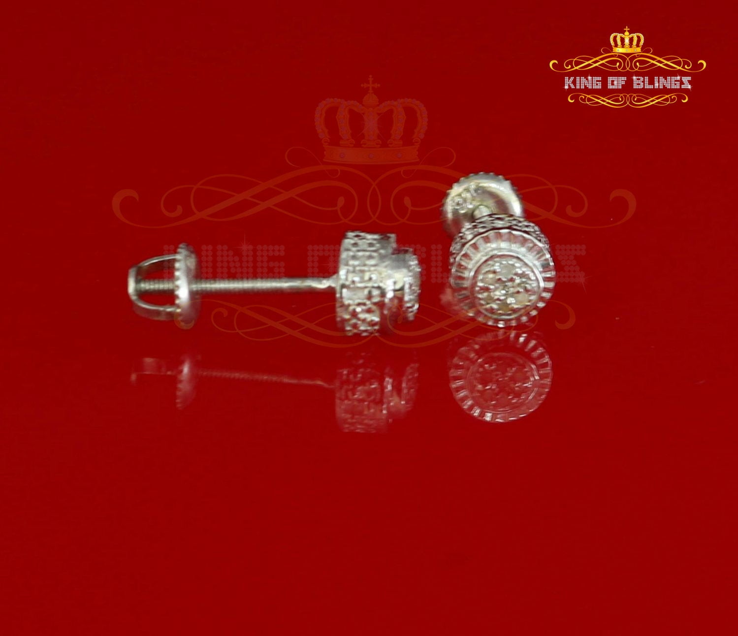 King of Bling's 925 Sterling Silver 0.05ct Diamond For Women's/ Men's White Stud Round Earrings