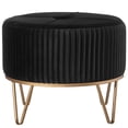 thumbnail image 1 of Tabouret Ottoman Rond en Velours Surélevé avec Base Dorée en Épingle à Cheveux, Noir, Moyen, 1 of 7