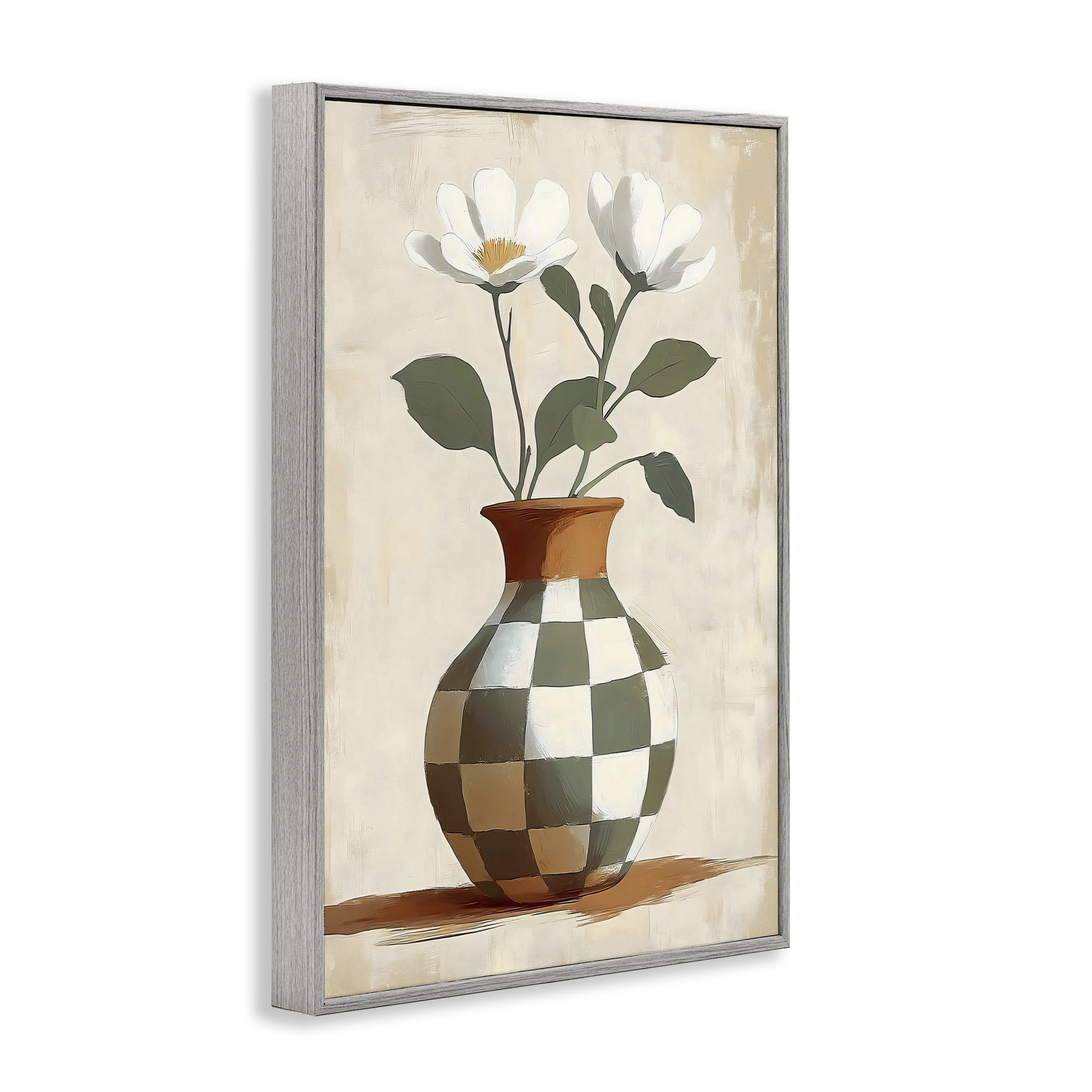 Stupell Industries Checkboard Green Flower Vase Gray Framed Giclee Art, design by Creative Studio