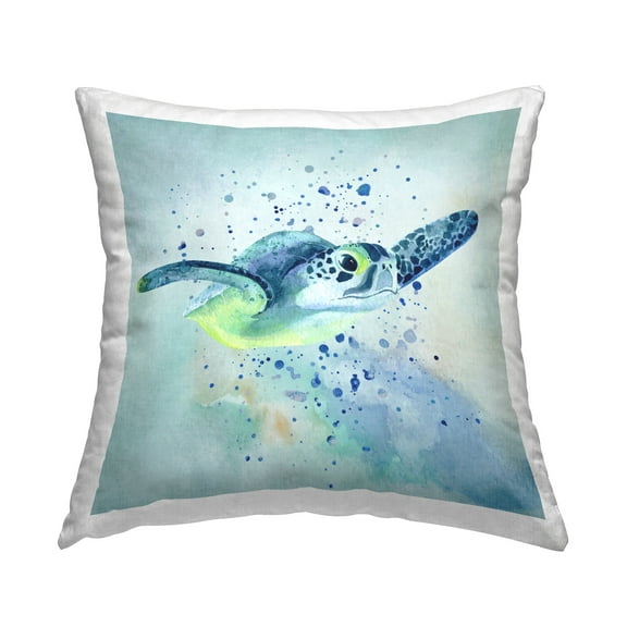 Stupell Industries Swimming Turtle Underwater Bubbles Printed Throw Pillow Design by Karen Smith