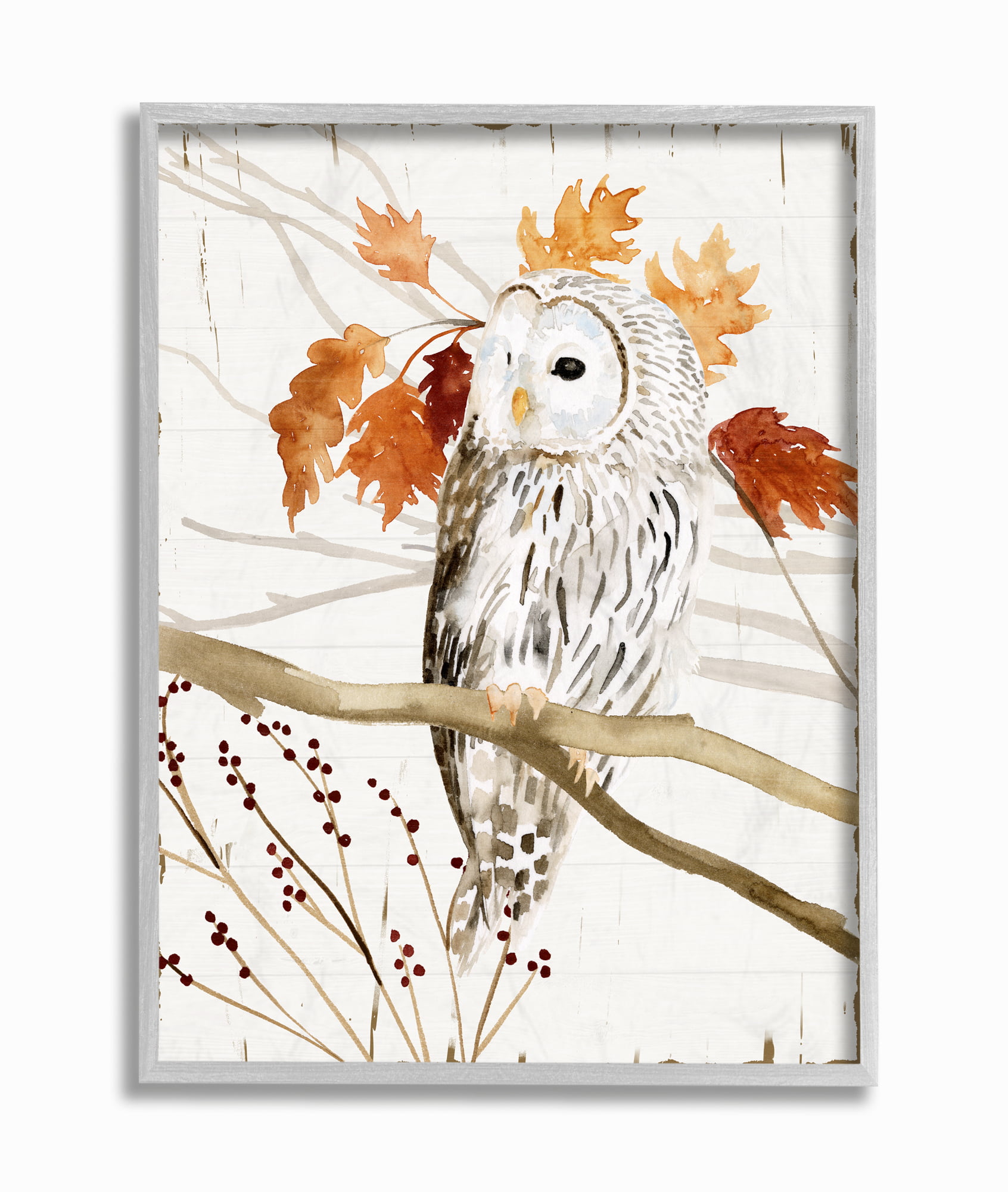 Stupell Industries Owl In Fall Forest Animal Watercolor Painting Gray Framed Wall Art, 16 X 20, Byvictoria Borges - Walmart.com
