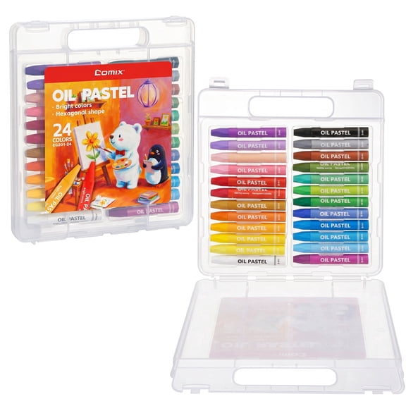 Comix Oil Pastels 24 Colors Set, Non-Toxic Vibrant Art Pastels for Artists Beginners, Art Supplies with Portable Case