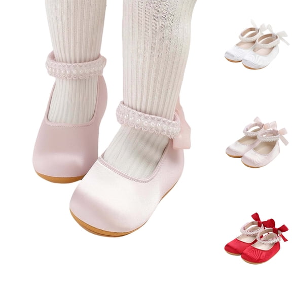 Fozruso Princess Shoes for Girls,Sizes 4 Toddler,Baby Girls First Walking Sandals Soft Sole Shoes With Pearl For Fall Dance