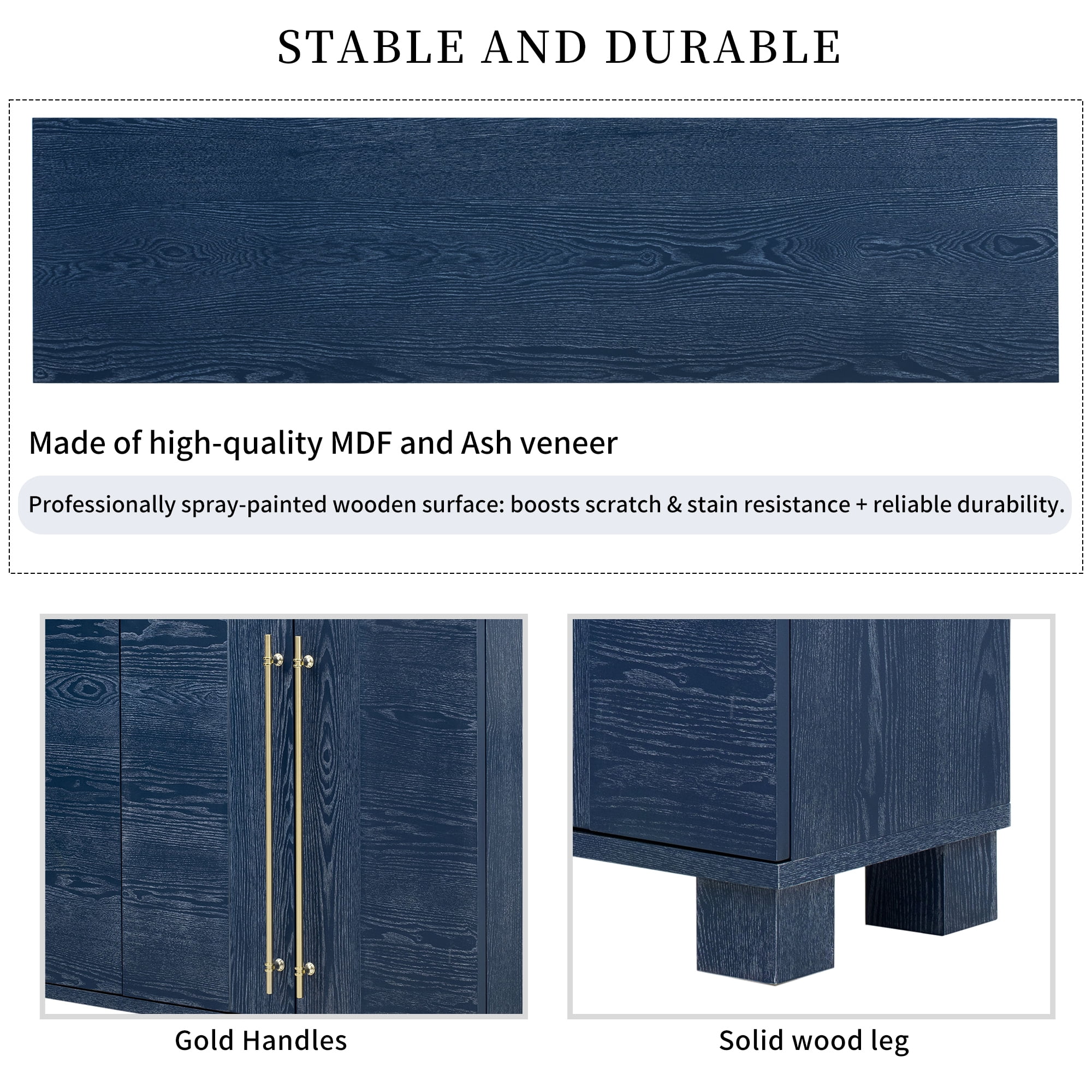 Euroco 60" Sideboard Buffet Cabinet with Storage, Wooden Coffee Bar Cabinet with Gold Handles & Adjustable Shelves for Kitchen, Dining Room and Living Room,Antique Navy