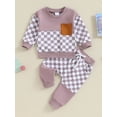 thumbnail image 3 of Musuos Baby Boy 2 Piece Outfits 6 12 18 24M 3T Plaid Long Sleeve Sweatshirt with Pocket and Elastic Pants for Toddler Fall Clothes, 3 of 10