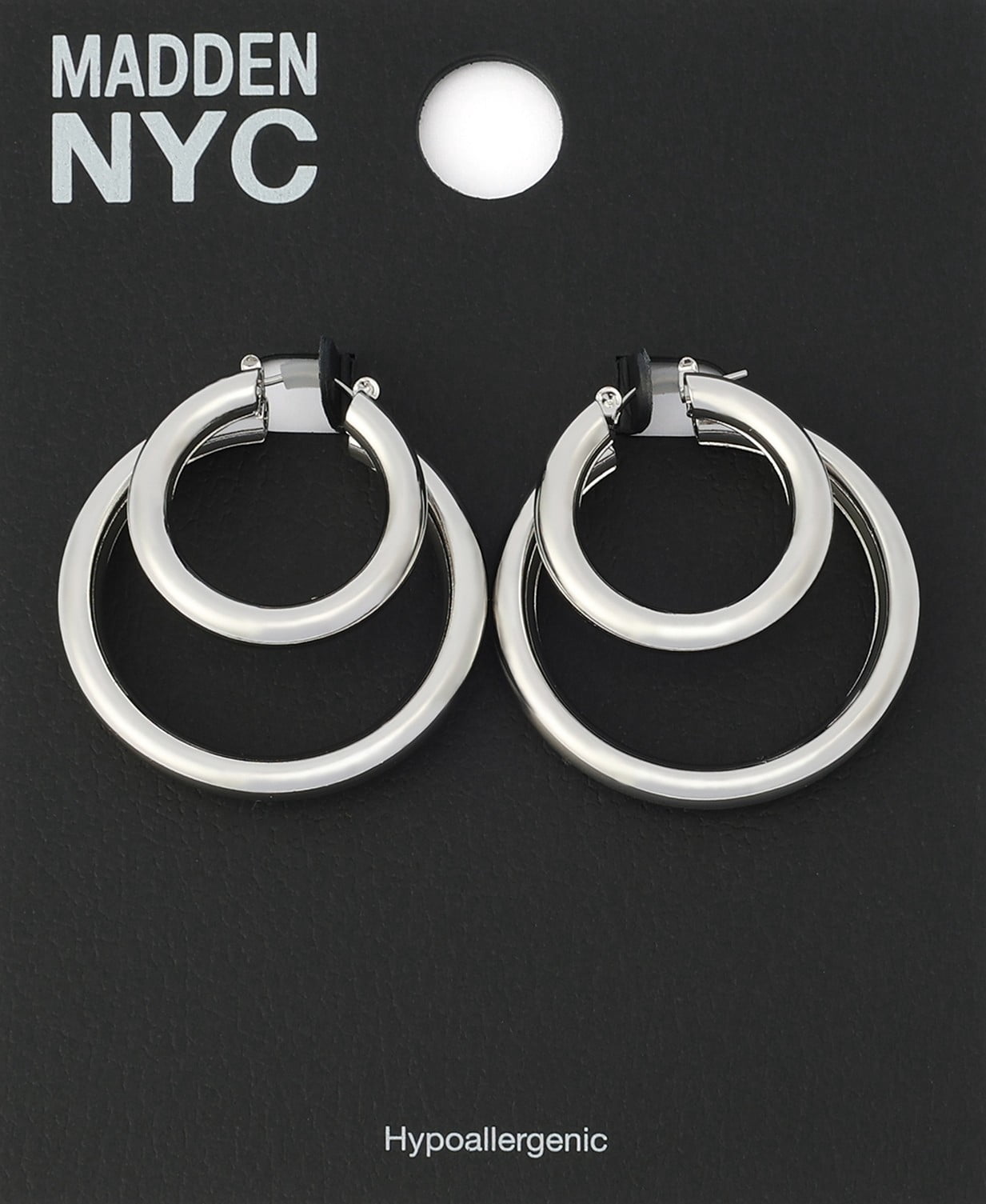 Madden NYC Women's Fashion Rhodium Double Layered Hoop Earrings