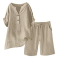 thumbnail image 7 of WULMLEO Linen Short Sets for Women 2 Piece Outfits Short Sleeve Button V Neck Shirts and Bermuda Short Sets Vacation Clothes Khaki 2XL, 7 of 7