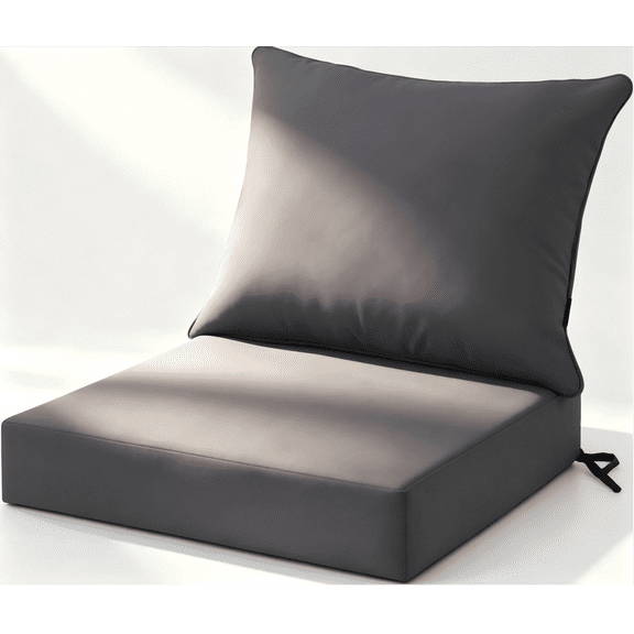 EP Outdoor Seat Cushion Set 22 x 24 x 4 Inch, Waterproof & Fade Resistant Patio Furniture Cushions with Removable Cover and Ties, Thick Deep Seating Pads for Outside Chair Sofa Couch, Grey