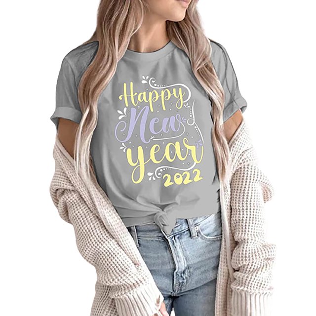 Blusa de mujer Navidad Impreso Casual Moda Todo-fósforo Camiseta de manga corta Tops Fridja gope832