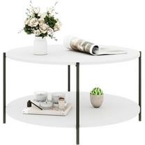 White Round Coffee Table, 2-Tier Coffee Table with Storage, Small Center Table for Living Room, Home Office Apartment