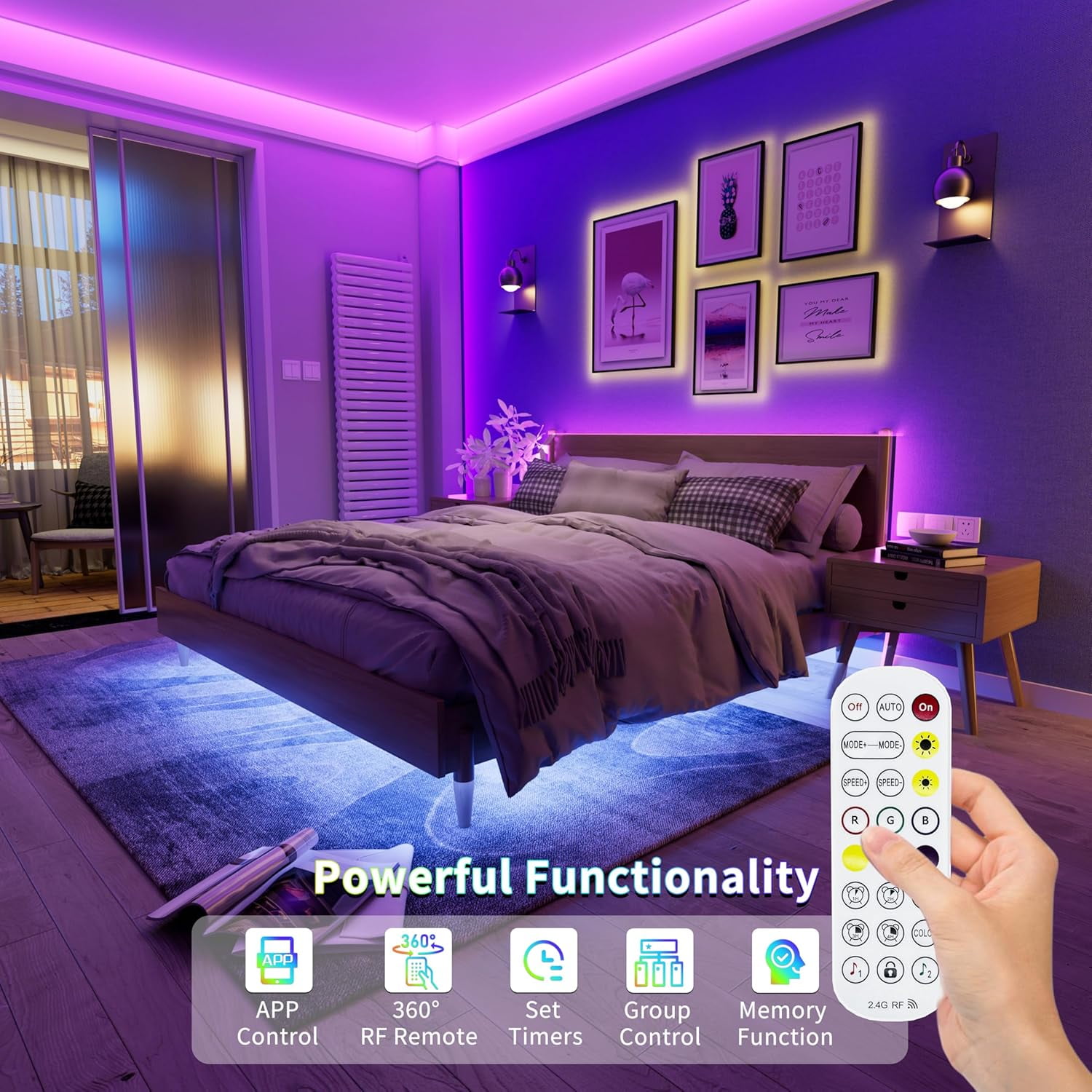 JJEAN-5V USB RGB COB LED Strip Light 4.92ft/1.5m Color Changing Strip Lights,TV Backlight Multicolor Flexible Under Cabinet Tape Lights with Bluetooth Control for Bedroom,Kitchen,Home DIY Lighting