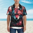 thumbnail image 4 of Balery Red Flame Wolf Head Print Men's Hawaiian Shirts Short Sleeve Beach Shirt Relaxed Fit Vacation Button Down Shirts-3X-Large, 4 of 9