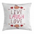 thumbnail image 1 of Live Laugh Love Decor Throw Pillow Cushion Cover, Valentine's Day Theme Typographic Banner Heart Shaped Cookies Tea Cup, Decorative Square Accent Pillow Case, 16 X 16 Inches, Multicolor, by Ambesonne, 1 of 2