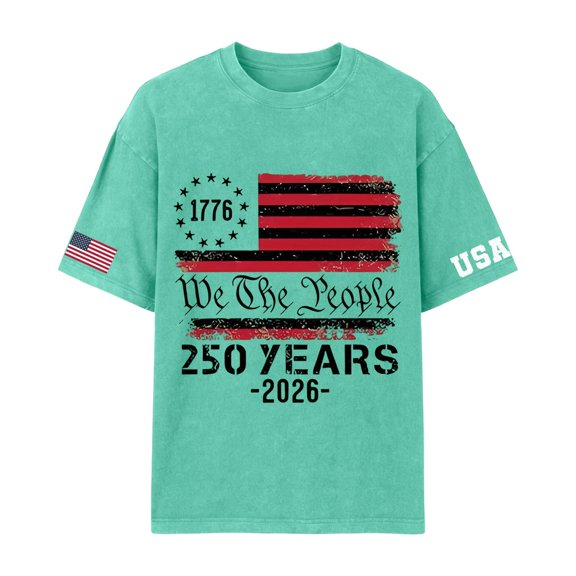 CIENVNSTG Men's Oversize Crewneck Graphic T-Shirts USA 250th Anniversary Patriotic Star and Stripe Flag 1776-2026 Print Short Sleeve Independence Day Casual Tops Green 3XL