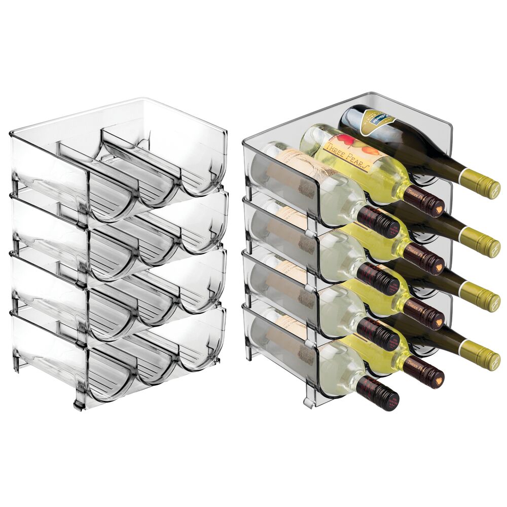mDesign Stackable Plastic 3 Bottle Refrigerator Wine Rack Kitchen