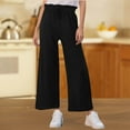 thumbnail image 2 of FUNUONY Women's Wide Leg Pants Flowy Pants for Women Casual Palazzo Trousers Loose Fit High Waisted Drawstring with Pocket Solid Color Black Ear Trimmed Wide Leg Pants Straight Leg Pants Black L, 2 of 6