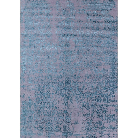 Ahgly Company Indoor Rectangle Mid-Century Modern Light Purple Blue Oriental Area Rugs, 6' x 9'