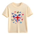 thumbnail image 3 of T-Shirt Graphique à Manches Courtes et Col Rond pour Enfants, Imprimé Drapeau Britannique, Mélange Doux de Polyester et Spandex, Haut Décontracté Respirant, Lavable en Machine, pour Garçons et Filles, 3 of 4