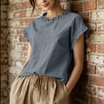 thumbnail image 4 of ClodeEU Women's Round Neck Short Sleeve Ruff Trim T-Shirt,Casual Loose Fit Solid Color Blouse Top for Summer Gray,Women's Plus M, 4 of 7