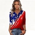 thumbnail image 4 of 250th Anniversary USA Shirts for Women 3/4 Sleeve T Shirts Loose Red White and Blue Print Tops Independence Day Patriotic Pullover 4th of July Celebration Party V Neck Blouses Vermilion M, 4 of 5