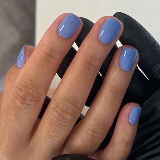 Dulyork 24 piezas de uñas postizas cortas cuadradas azul lago