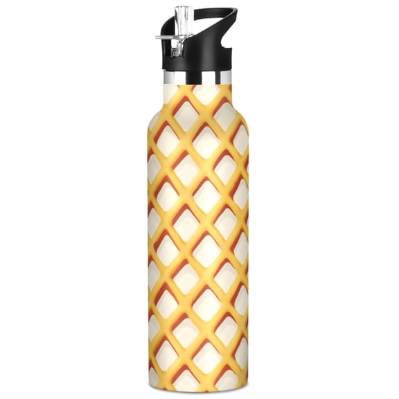 ALAZA Lattice Checkered Yellow Pattern Stainless Steel Water Bottle Vacuum Insulated Leak-Proof Tumbler with Straw Handle 20oz