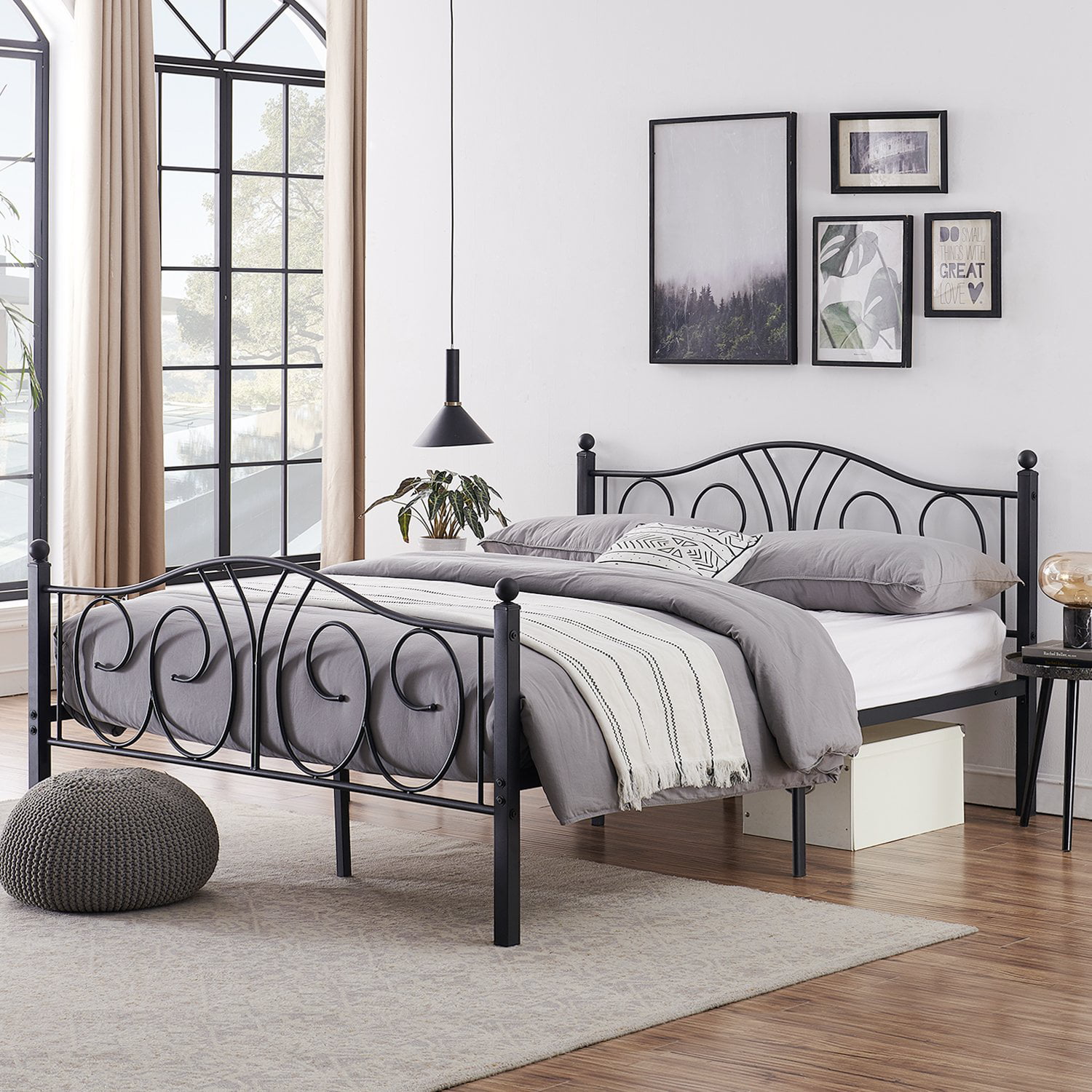 Vecelo Metal Platform Bed Frame With, How To Attach Headboard And Footboard Metal Frame