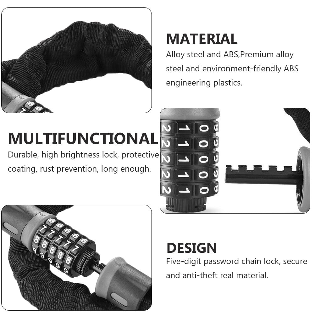 Pretyzoom Lock Chain Bike Password Lock Carbon Steel Combination 1Set