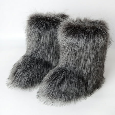 

Hinvhai Women Faux Fur Boot Clearance Fashion Classic Outdoor with Fur Lining Plus Size Furry Fluffy 2024 Flat Shoes Solid Color Fuzzy Snow Boot Gray 6-6.5(38)