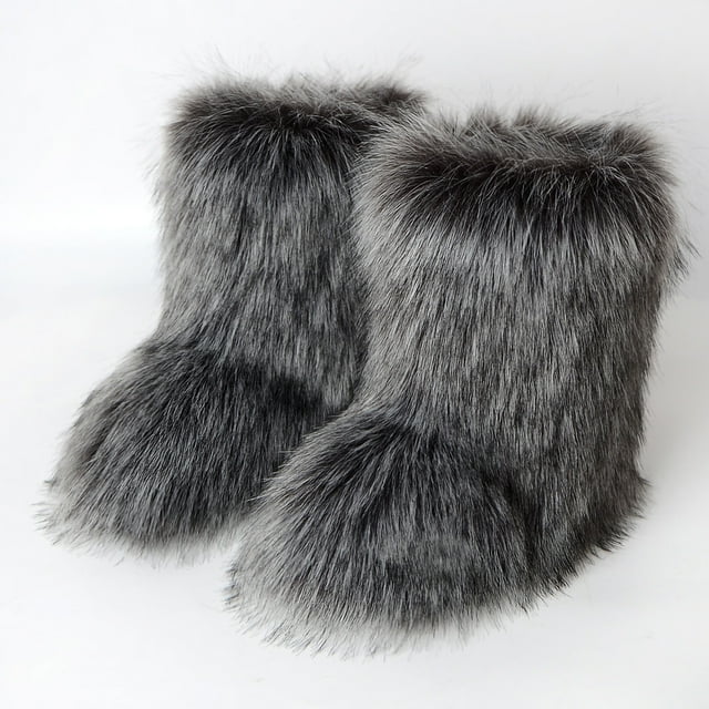 LSLJS Bottes d'Hiver pour Femmes en Fausse Fourrure Bout Rond Chaudes Duveteuses Peluche Bottes de Neige Imitation Plus Cachemire Chaussures de Neige